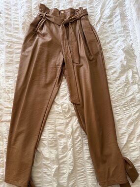 Trendy boutique Brown High-Waist Paperbag Faux Leather Pants
